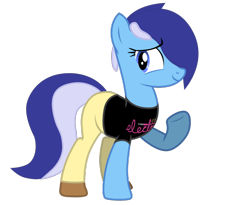 Size: 1304x1070 | Tagged: safe, artist:bastbrushie, oc, oc only, oc:brushie brusha, earth pony, pony, background removed, blue mane, clothes, cute, earth pony oc, pants, shirt, shoes, simple background, smiling, solo, t-shirt, tail, transparent background, vector