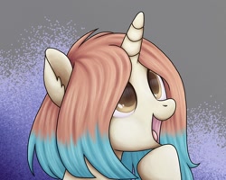 Size: 1080x866 | Tagged: safe, artist:ash_helz, oc, oc only, pony, unicorn, abstract background, ear fluff, horn, open mouth, raised hoof, smiling, solo, unicorn oc