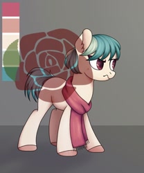 Size: 1080x1296 | Tagged: safe, artist:ash_helz, oc, oc only, earth pony, pony, clothes, colored hooves, earth pony oc, frown, obtrusive watermark, reference sheet, scarf, solo, watermark
