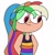 Size: 768x768 | Tagged: safe, alternate version, artist:purpleblossom.exe, rainbow dash, human, g4, arm behind back, clothes, eye clipping through hair, eyelashes, female, humanized, looking down, simple background, smiling, solo, white background