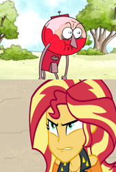 Size: 979x1450 | Tagged: safe, edit, edited screencap, screencap, sunset shimmer, equestria girls, equestria girls specials, g4, my little pony equestria girls: better together, my little pony equestria girls: forgotten friendship, angry, benson, gumball machine, male, meme, red face, regular show, shrunken pupils, sunset shimmer hates meme, template, wrong aspect ratio