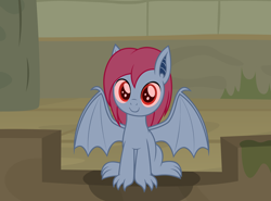 Size: 2674x1976 | Tagged: safe, artist:badumsquish, derpibooru exclusive, gargoyle, half-pony, hybrid, monster pony, original species, pony, daring done?, g4, claws, female, front view, interspecies offspring, looking at you, offspring, parent:fluttershy, parent:guardiangoyle, red eyes, show accurate, sitting, smiling, solo, spread wings, temple, wings