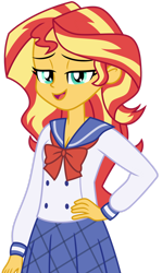 Size: 1024x1716 | Tagged: safe, artist:emeraldblast63, artist:thebrokencog, sunset shimmer, equestria girls, g4, bedroom eyes, bow, bowtie, clothes, clothes swap, cosplay, costume, female, hand on hip, lidded eyes, open mouth, sailor moon (series), school uniform, simple background, smiling, solo, transparent background, tsukino usagi, uniform, vector