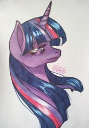 Size: 1506x2160 | Tagged: artist needed, safe, twilight sparkle, pony, unicorn, g4, bust, female, portrait, simple background, solo, traditional art, white background