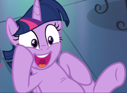 Size: 1290x938 | Tagged: safe, screencap, twilight sparkle, alicorn, pony, a health of information, g4, cropped, cute, excited, female, hoof on cheek, lying on the ground, mawshot, open mouth, smiling, solo, twiabetes, twilight sparkle (alicorn), uvula