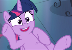 Size: 1351x939 | Tagged: safe, screencap, twilight sparkle, alicorn, pony, a health of information, g4, cropped, cute, excited, female, lying on the ground, smiling, solo, twiabetes, twilight sparkle (alicorn)