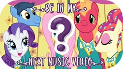 Size: 1920x1080 | Tagged: safe, big macintosh, fluttershy, rarity, toe-tapper, torch song, filli vanilli, g4, announcement, collaboration, question mark, text, thumbnail, youtube, youtube thumbnail