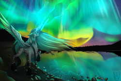 Size: 4500x3000 | Tagged: safe, artist:lastaimin, oc, oc only, oc:levi, alicorn, pony, aurora borealis, solo, two toned wings, wings