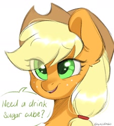 Size: 1620x1792 | Tagged: safe, artist:cottonsweets, applejack, earth pony, pony, g4, bust, cute, dialogue, ear fluff, eye clipping through hair, female, jackabetes, mare, open mouth, portrait, simple background, solo, speech bubble, white background
