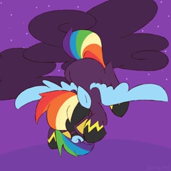 Size: 1500x1500 | Tagged: safe, artist:mikey_pony, rainbow dash, pegasus, pony, g4, luna eclipsed, clothes, costume, female, flying, mare, nightmare night, nightmare night costume, shadowbolt dash, shadowbolts, shadowbolts costume, sky, solo, spread wings, wings