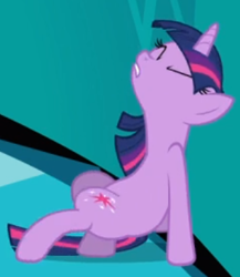 Size: 307x354 | Tagged: safe, screencap, twilight sparkle, pony, unicorn, g4, the crystal empire, against wall, cropped, eyes closed, female, mare, out of context, pushing, solo, unicorn twilight