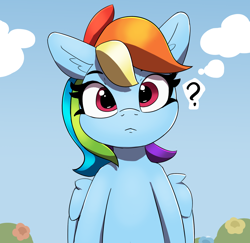 Size: 1880x1830 | Tagged: safe, artist:pabbley, part of a set, rainbow dash, pegasus, pony, g4, cute, dashabetes, female, looking at you, mare, question mark, solo