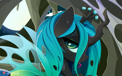 Size: 3967x2489 | Tagged: safe, artist:xsatanielx, queen chrysalis, changeling, changeling queen, g4, advertisement, crown, female, high res, jewelry, lidded eyes, patreon, patreon logo, patreon preview, paywall content, regalia, slit pupils, solo, tongue out