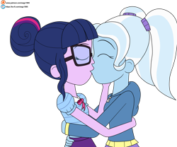 Size: 6000x5000 | Tagged: safe, artist:eagc7, sci-twi, trixie, twilight sparkle, human, equestria girls, g4, alternate hairstyle, commission, duo, female, hug, kiss on the lips, kissing, ko-fi, lesbian, patreon, scitwixie, ship:sci-twixie, ship:twixie, shipping, simple background, transparent background