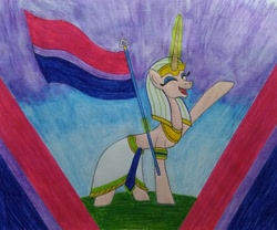 Size: 3466x2878 | Tagged: safe, artist:bsw421, oc, oc only, oc:neferneferuaten nefertiti, pony, unicorn, bisexual pride flag, egyptian, egyptian pony, high res, pride, pride flag, pride month, solo