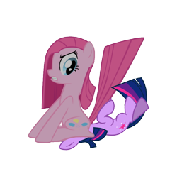 Size: 840x800 | Tagged: artist needed, safe, edit, editor:rozyfly10, pinkie pie, twilight sparkle, earth pony, pony, unicorn, g4, abuse, angry, faceful of ass, facesitting, female, femdom, lesbian, looking back, lying down, mare, on back, pinkamena diane pie, pinkiedom, prize on the eyes, ship:twinkie, shipping, sitting, sitting on person, sitting on pony, these aren't my glasses, twilybuse