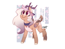 Size: 1600x1200 | Tagged: safe, artist:omiilett studios, oc, oc only, oc:omii, pony, accessory, antlers, simple background, solo, wings