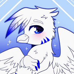 Size: 2000x2000 | Tagged: safe, artist:etoz, oc, oc only, oc:light speed, griffon, blushing, commission, gradient background, griffon oc, happy, high res, male, smiling, solo, wings