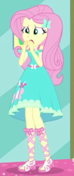 Size: 210x496 | Tagged: safe, screencap, fluttershy, equestria girls, equestria girls series, g4, tip toppings, tip toppings: fluttershy, spoiler:eqg series (season 2), cropped, female, fluttershy boho dress, oh no, solo