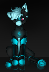 Size: 1368x2000 | Tagged: safe, artist:leawarriors, oc, oc only, oc:specto, earth pony, pony, male, robotic legs, solo, stallion