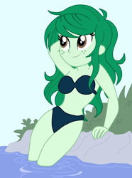 Size: 2454x3306 | Tagged: safe, artist:gmaplay, wallflower blush, equestria girls, g4, my little pony equestria girls: better together, arm behind head, base used, clothes, female, high res, legs in the water, legs together, solo, swimsuit, water