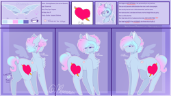 Size: 2560x1440 | Tagged: safe, artist:shinningblossom12, oc, oc only, oc:shinning blossom, pegasus, pony, bust, chest fluff, ear piercing, earring, female, heart, jewelry, mare, pegasus oc, piercing, reference sheet, text, wings