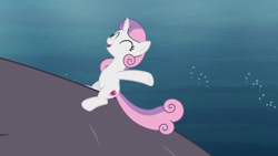 Size: 1920x1080 | Tagged: safe, screencap, sweetie belle, pony, unicorn, whale, g4, growing up is hard to do, eyes closed, older, older sweetie belle, riding