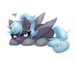 Size: 2261x1821 | Tagged: safe, artist:confetticakez, oc, oc only, oc:bb, pegasus, pony, angry, cute, female, glasses, grumpy, lying down, mare, ponytail, solo