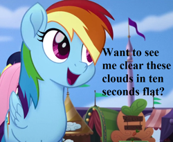 Size: 968x792 | Tagged: safe, edit, edited screencap, editor:korora, screencap, rainbow dash, g4, my little pony: the movie, 10 seconds flat, bronybait, canterlot, cropped, cute, dashabetes, pennant, speech, talking