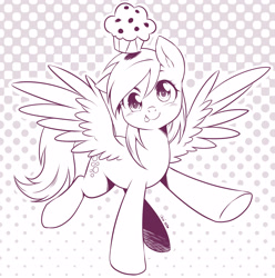 Size: 2820x2840 | Tagged: safe, artist:nekoshiei, derpy hooves, pegasus, pony, g4, :p, cute, derpabetes, female, food, high res, looking at you, mare, monochrome, muffin, one ear down, solo, tongue out