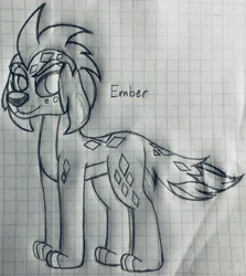 Size: 2809x3145 | Tagged: safe, artist:emmy-does-art, princess ember, dog, equestria girls, g4, colored belly, ember the dog, equestria girls-ified, female, graph paper, high res, monochrome, slender, solo, thin, traditional art