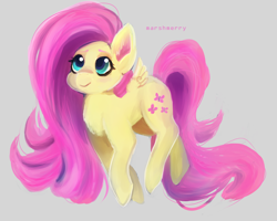 Size: 3000x2400 | Tagged: safe, artist:skylacuna, fluttershy, pegasus, pony, g4, cute, female, gray background, high res, mare, shyabetes, simple background, small wings, solo, wings