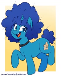 Size: 1460x1847 | Tagged: safe, artist:mukitsune, oc, oc only, oc:cyanus blues, pony, unicorn, afro, choker, cutie mark, female, horn, lesbian pride flag, looking at you, pride, pride flag, scar, solo