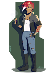 Size: 2304x3072 | Tagged: safe, artist:willoillo, oc, oc only, oc:hera sinclair, griffon, human, cigarette, clothes, dark skin, high res, humanized, punk, sierra nevada, simple background, solo, tattoo, transparent background
