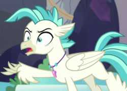 Size: 256x183 | Tagged: safe, screencap, terramar, classical hippogriff, hippogriff, pony, g4, student counsel, glare, jewelry, male, necklace, open mouth, solo