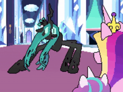 Size: 2880x2160 | Tagged: safe, artist:2snacks, princess cadance, princess flurry heart, queen chrysalis, alicorn, changeling, changeling queen, pony, g4, absurd file size, animated, crystal castle, cute, cutealis, cuteling, dancing, female, flurrybetes, get stick bugged lol, headbob, high res, meme, open mouth, pixel art, roblox, silly, silly changeling, sound, sweat, sweatdrop, wat, webm, youtube, youtube link