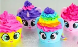 Size: 637x391 | Tagged: safe, fluttershy, pinkie pie, rainbow dash, twilight sparkle, g4, cupcake, food, irl, photo, rainbow and cupcakes, rainbow cupcake