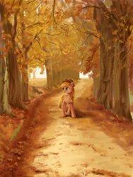 Size: 3543x4724 | Tagged: safe, artist:lin feng, applejack, earth pony, pony, g4, absurd resolution, autumn, cowboy hat, female, hat, looking away, mare, no pupils, raised hoof, scenery, solo, tree