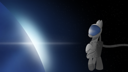 Size: 3840x2160 | Tagged: safe, artist:astralr, pony, high res, lens flare, planet, solo, space, spacesuit, stars, sun