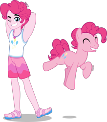 Size: 3503x4000 | Tagged: safe, artist:orin331, pinkie pie, earth pony, human, pony, equestria girls, g4, ankles, bubble berry, cute, cutie mark, equestria guys, eyes closed, feet, geode of sugar bombs, grin, handsome, human ponidox, magical geodes, male, one eye closed, rule 63, sandals, self paradox, self ponidox, simple background, smiling, stallion, transparent background, wink
