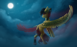 Size: 3280x2000 | Tagged: safe, artist:leawarriors, oc, oc only, oc:tigerfight, pegasus, pony, cloud, high res, hologram, night, night sky, not scootaloo, sky, solo, stars