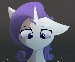 Size: 3768x3125 | Tagged: safe, artist:posionjoke, rarity, pony, unicorn, g4, abstract background, bemused, cute, dark background, dots, eyeliner, female, floppy ears, gradient background, high res, horn, looking down, makeup, solo