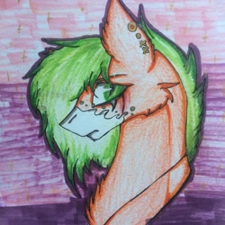 Size: 1080x1080 | Tagged: safe, artist:olyaandspid, oc, oc only, earth pony, pony, bust, chest fluff, ear piercing, earth pony oc, jewelry, necklace, piercing, redraw, solo, traditional art