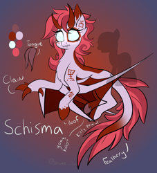 Size: 2592x2851 | Tagged: safe, artist:luxsimx, oc, oc only, oc:schisma, draconequus, draconequus oc, fangs, female, high res, horns, reference sheet, solo, wings