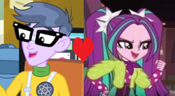 Size: 435x240 | Tagged: safe, edit, edited screencap, screencap, aria blaze, micro chips, equestria girls, equestria girls specials, g4, my little pony equestria girls, my little pony equestria girls: better together, my little pony equestria girls: sunset's backstage pass, female, heart, male, ship:ariachips, shipping, shipping domino, straight