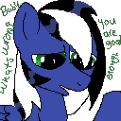 Size: 1024x1024 | Tagged: safe, artist:dicemarensfw, oc, oc:buffonsmash, pegasus, pony, bad, depressed, dialogue, digital, digital art, fangs, folded wings, freckles, long hair, long mane, male, open mouth, pegasus oc, photo, pixel art, sad, sadness, shading, simple background, solo, stallion, text, transparent background, vent art, venting, wings
