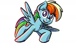 Size: 1600x900 | Tagged: safe, artist:ashtoneer, rainbow dash, pegasus, pony, g4, cute, dashabetes, female, get stick bugged lol, happy, looking at you, mare, solo, spread wings, wings