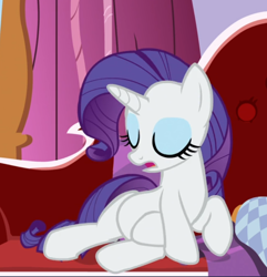 Size: 838x870 | Tagged: safe, screencap, rarity, pony, g4, ppov, cropped, eyes closed, fainting couch, female, open mouth, reclining, solo