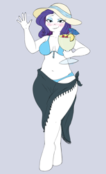 Size: 1824x2980 | Tagged: safe, artist:breezietype, rarity, unicorn, anthro, unguligrade anthro, g4, alcohol, belly button, bikini, blushing, breasts, busty rarity, clothes, cocktail, cup, drinking, drunk, drunk rarity, female, hat, intoxicated, plump, sequence, solo, swimsuit, wave, weight gain sequence