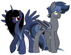 Size: 817x638 | Tagged: safe, artist:ipandacakes, oc, oc only, oc:cloud shade, oc:nightfly, alicorn, bat pony, pony, alicorn oc, bat pony oc, bat wings, horn, offspring, parent:king sombra, parent:princess luna, parents:lumbra, simple background, transparent background, wings